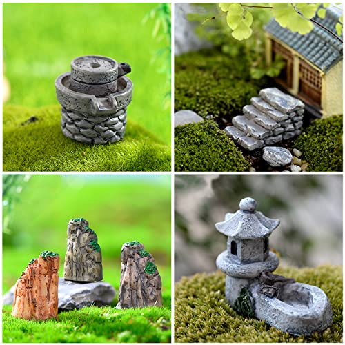 Cayway 26 PCS Outdoor Fairy Garden Miniatures Mini Zen Garden Accessories, Artificial Grass, Model Trees, Terrarium Ornaments, Dollhouse Supplies, Bonsai Decorative Craft Tools Kit