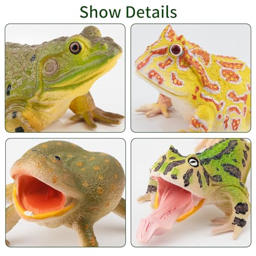 Toymany Frog Toy Figures, Plastic Rainforest Woodland Animals Toy Frogs Set with Realistic Poison Dart Frog, Cake Topper Party Favor Garden Flowerpot Plants Decor - style: Jungle Animal-2