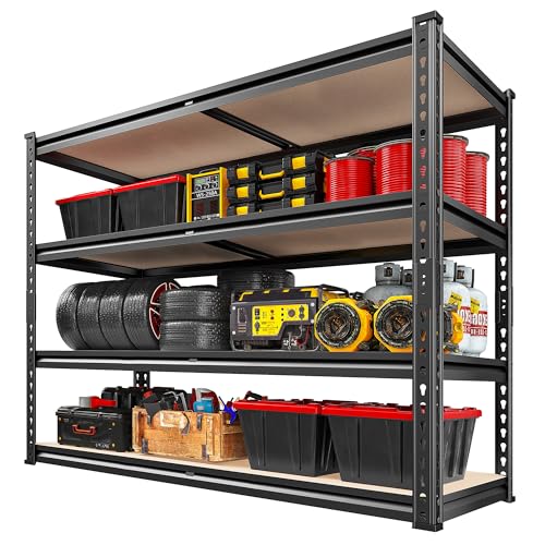 REIBII 2000LBS Storage Shelves,4-Tier Adjustable Garage Shelving for Pantry | 500 lbs per shelf,Metal Shelves,Upgards MDF boards,Tool-free assembly,for Basment Warehouse Commercial,40" W × 20''D × 60''H - size: 20"D x 40"W x 60"H