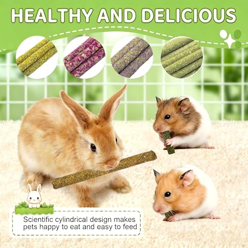 40 Pcs Natural Rabbit Chew Sticks Timothy Hay Sticks Mixing Flowers, Roses, Calendula and Forget Me Not Flowers Organic Treats for Guinea Pigs, Chinchillas, Hamsters Dental Health & Digestion