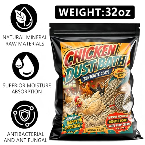 Animals and Poultry Calcium Bentonite Clay | 32 Oz Chicken Dust Bath | Healthier Eggs & Feathers | Chicken Coop Accessories | All Natural Bentonite Clay for Bath with Chinchill & Rabbits