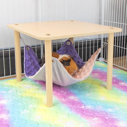 BESNEW Enlarged Guinea Pig Hammock with Wooden Stand,Small Animal Hanging Bed Large Platform for Guinea Pigs Bunny Ferret Hamster Hiding Sleeping 13L x 13W x 11H in - style: Hammock with stand