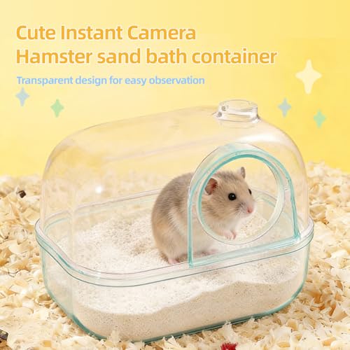 Hamster Sand Bath Box, Polaroid-Inspired Acrylic Hamster Bathroom & Dig Box forSyrian Hamster & Dwarf Hamsters, Large Capacity Substrate Container with Cleaning Shovel(Green) - color: green
