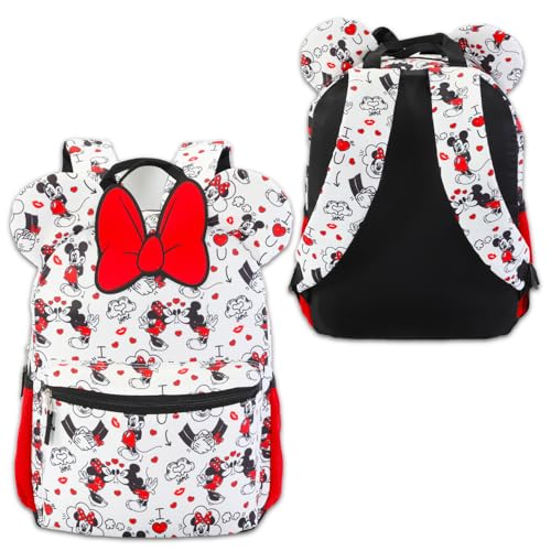 Disney Minnie Mouse Backpack for Girls School Bundle w/ 16" Bookbag + More | Large Durable Minnie School Bag w/ Front Zip Pocket Plus Water Bottle, Bookmark, More - Minnie Mouse School Supplies