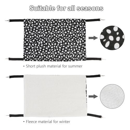 Wontee 2 Pack Small Animal Hammock Soft Fleece Sleeping Bed for Mice Rat Chinchilla Guinea Pig Ferret Kitten Cat Rabbit (L: 20.83x13.76inch, Black White Dot) - size: L 19.7" x 13.4"