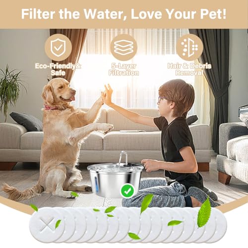 16+16 Pack Replacement Filters Compatible with Pawccoli 7L/1.8Gal Dog Water Fountain Stainless Steel, Includes 16 Filters & 16 Sponges