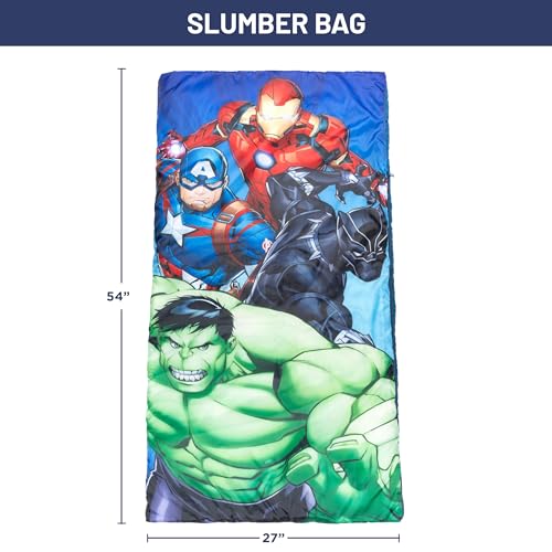 Jay Franco Marvel Avengers Battle Formation Slumber Sack - Cozy & Warm Kids Lightweight Slumber Bag/Sleeping Bag - Featuring Captain America, Iron Man, Black Panther, & Hulk - color: Multi - Avengers