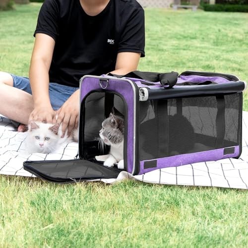 GAPZER Carrying Bag Yorkie Dog Travel Kennel Ventilated Soft Pet Carrier | Privacy Protection Big Kitten Car Travel Cloth Carry Bag up to 20 lbs, Small Animal Portable Mesh Kennel Cage for Vet Visits - color: Purple