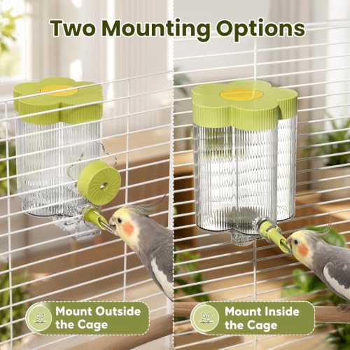 8.4 Oz No Mess Bird Water Feeder, Auto Parrot Cage Water Dispenser (Green) | Magnetic Mount, Drip-Free, Easy Top Refill, Mount Inside or Outside Cage, for Parakeets Cockatiels Budgies Lovebirds Canary - color: Green
