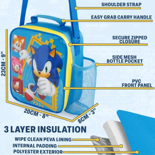 Get Trend Sonic the Hedgehog Boys Lunch Box 3Pc Set | Kids Insulated Lunch Bag with BPA-Free Water Bottle and Snack Box, Back to School Gifts for Boys - color: Blue Sonic