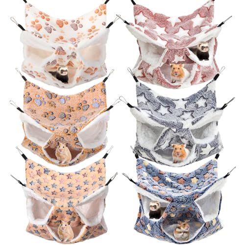 Sadnyy 6 Pieces Guinea Pig Rat Hammock Three Layer Ferret Bed Small Animal Hanging Pet Cage Hammock for Chinchilla Rat Sugar Glider Squirrel Reptiles(Cute Pattern)