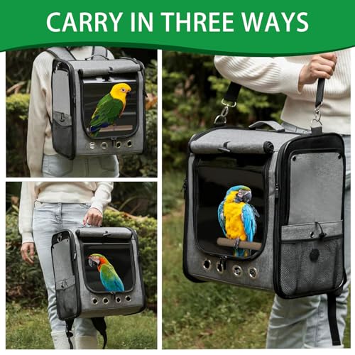 Bird Carrier Bag Bird Travel Cage with Stand, Lightweight Backpack for Parrot, Large Portable Bird Travel Bag, Pet Transparent Breathable Travel Cage