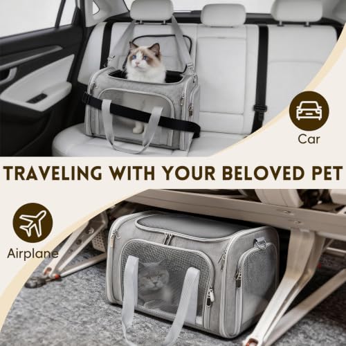 Cat Carrier Soft, Dog Carriers for Small Dogs/Large Cats (Up to 16lbs), with High Breathability, Shoulder Strap, Removable Pad, Pet Carrier Airline Approved, for Home Outdoor Travel (Gray) - color: Gray