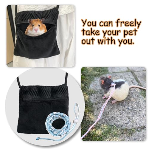 2 Pics Sugar Glider Pouch and 2 Pics Hamster Leash Small Animal Carry Pouch with Adjustable – Cozy & Portable Habitat for Small Pets (Hamsters, Rat, Squirrels)
