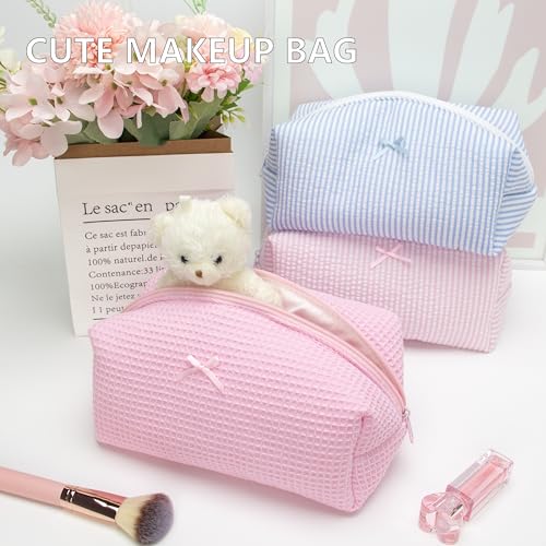 PAZIMIIK Cozy Makeup Bag for Women,Zipper Cosmetic Pouch,Waffle Candy Pink | Soft Cosmetic Organizer for Makeup,Skincare,Toiletries,Daily Beauty Essentials,Purse,On-the-Go,Bridesmaid Gifts - color: Waffle Check Pink