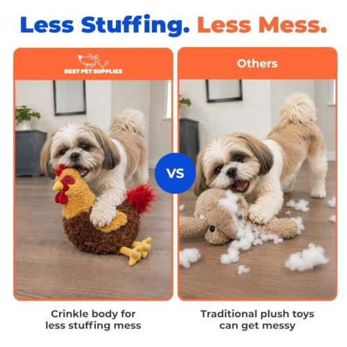 Best Pet Supplies Interactive Squeaky Dog Toy - Crinkle Chicken, Red | Stuffing Free Body, Soft, Squeaks & Crinkles, No Mess, Perfect for Moderate Chewers, Toss and Fetch Play - color: Crinkle Chicken (Wine Red), size: Large