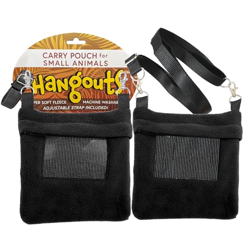 Exotic Nutrition 2 Pack Carry Pouch for Small Animals - Breathable Window, Strong Zipper, Adjustable Strap - Sugar Gliders Hamster Gerbils - color: 2 Pack (Black)