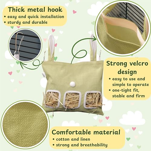 Cute Hanging Rabbit Hay Feeder Bag, Guinea Pig Hay Bag, Bunny Feeders Holder Storage For Small Pets Bunnies Chinchilla Hamster Rats, Guinea Pig Accessories For Cage, Bunny Accessories For Cage (Green) - color: Green