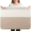 OIASKET 108L Cotton Rope Storage Basket for Living Room and Bedroom 25"x16"x16" Woven Laundry Basket, Heavy Duty Bin for Blankets, Pillows & Toys, Pet-Safe & Scratch-Free, Brown and White - color: Brown & White
