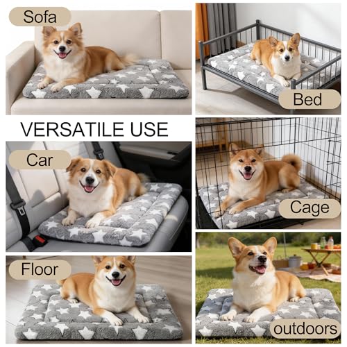 Dog Crate Mat, 4 Piece Reversible Pet Bed, Polyester, Machine Washable, Small Dogs & Cats, Rectangular (Gray Star, 24" L x 18" W x 1.5" Th) - color: Grey Star-4pcs, size: 24"L*18"W*1.5"Th