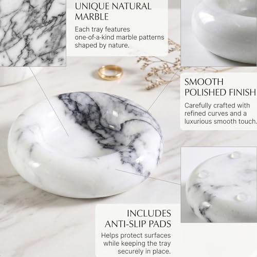 Small Marble Tray, Natural Stone Jewelry Dish & Trinket Dish, 4.3 Inch Round Marble Ring Dish for Keys, Bathroom Vanity, Nightstand, Entryway, Gray White - color: Gray White