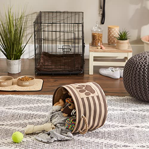 Bone Dry Pet Storage Collection Striped Paw Patch Bin, Small Round, Brown - color: Brown, size: Small Round