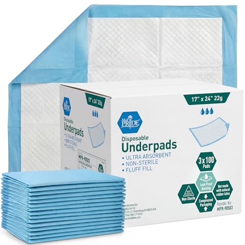 MED Pride Disposable Underpads 17x24 in,Super Absorbent,Incontinence,100 Ct