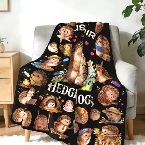 Hedgehog Blanket Gifts Ultra Soft Warm Flannel Hedgehogs Throw Blanket Funny Hedgehog Accessories for Couch Bed Travel 50"x40" - color: Black Hedgehog