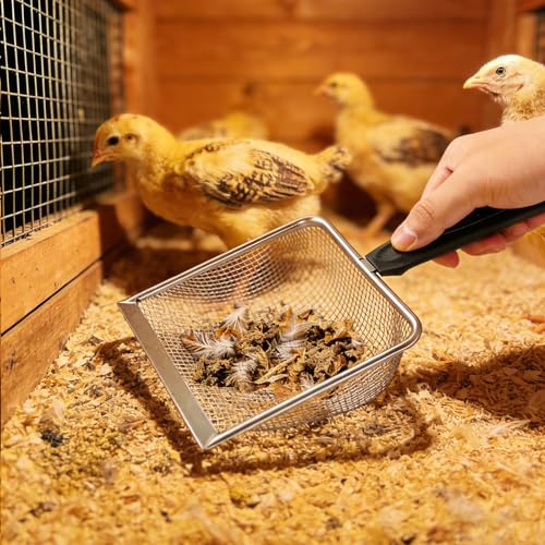 4 Pack Chicken Poop Scooper, 5.5" Metal Mesh Shovel | 2.0mm/2.8mm/3.8mm/5mm Holes, Chicken Coop Rake for Sand Litter, Suitable for Chickens, Cats, Rabbits, Hamsters & Reptiles - size: 5.5" 4 Set