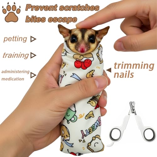 Sugar Glider Grooming Wrap with Nail Clipper, Small Pet Restraint Bag for Safe Nail Trimming & Stress-Free Care,for Sugar Glider, Hamster,Guinea Pigs,Squirrel,Bearded Dragon