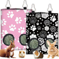 2Pcs 2 Styles Hay Feeder Bag for Rabbits Guinea Pigs Chinchillas 11.6 x 9 Inch Bunny Hay Feeder with 2 Holes Pink Black Paw Print Cloth Washable Hanging Pet Feeding Storage Cage Accessories - color: Paw Print