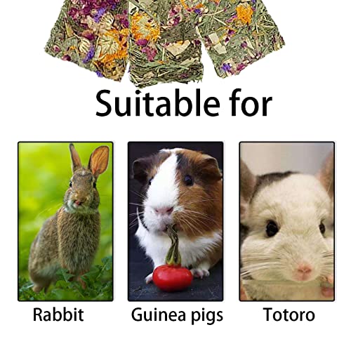 10 Pcs Rabbit Chew Toys for Teeth,Chinchilla Natural Timothy Hay Chips Treats Guinea Pig Floral Scent Snacks Treats Dental Health Chewable for Hamsters,Rabbits,Bunny,Chinchillas