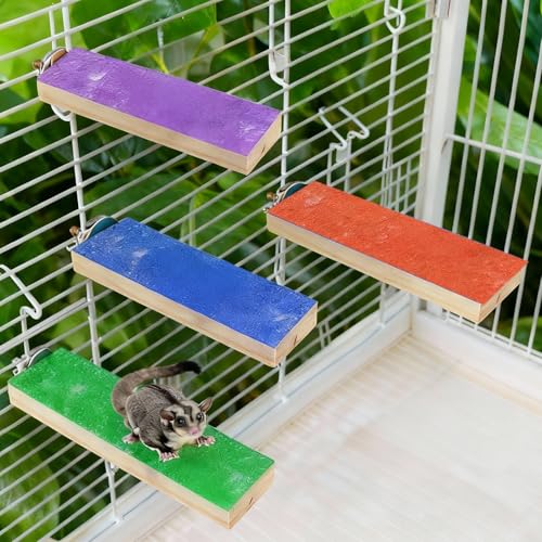 4 Pcs Wood Sugar Glider Toys, Sugar Glider Cage Accessories, Small Animal Climbing Cage Steps, Colorful Sharpening Claws Climbing Stand for Sugar Glider Hamster Chinchillas Rats