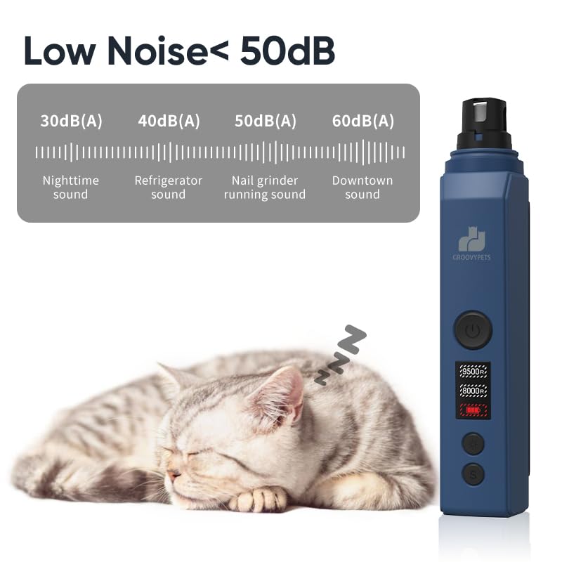 Ultra Quiet Electric Pet Nail Grinder with LCD Display, Dual LED Lights, USB Rechargeable, Midnight Blue