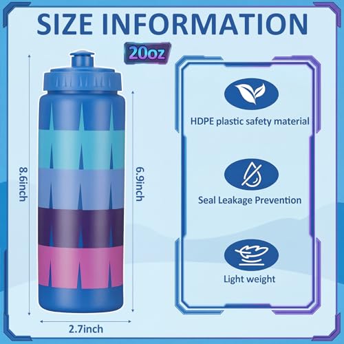 12 Pack 20 oz Video Game Plastic Water Bottles Bulk, Reusable Blue Purple Gradient Squeeze Water Bottles with Leakproof Pull Top Lid for Video Game Party Supplies Sports Outdoor Activities - style: Blue Purple