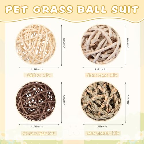 24 Pcs Bunny Chew Grass Balls Rolling Chew Toys for Small Animals | Bunny Gnawing Treats, Natural Chew Grass Toys, Rolling Play Balls, Small Animal Cage Enrichment Toy