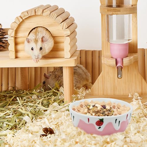 3.4oz Small Animal Food Bowl, Heavy Anti-Tipping Ceramic Pet Bowls with Strawberry Pattern, Hamster Water Bowl for Gerbils/Guinea Pigs/Reptile/Bird, Easy to Clean Hamster Bowl (Light Pink, A) - color: Light Pink
