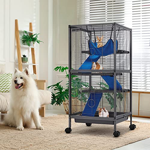 HABUTWAY 45''H Metal Small Animal Cages, Rolling Chinchilla Cage with Removable Ramps, Lagre Cage for Chinchillas/Guinea Pigs/Rabbit, Ferret Cages with Hammock & 4 Tiers, Black - size: 20.5"L x 20.5"W x 44.7"H