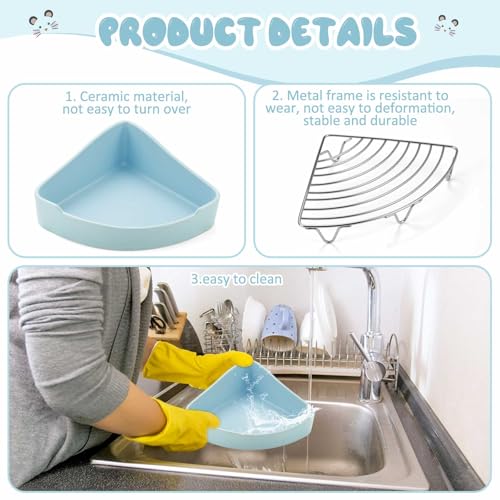 Eccliy Ceramic Corner Litter Box for Small Pets, Tip-Proof, Chew-Resistant, Triangle Potty Trainer Pet Pan for Ferret, Guinea Pig, Rat, Bunny, Chinchilla, Hedgehog, Sugar Glider, Hamster(Sky Blue) - color: sky blue