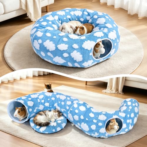 3-in-1 Bunny Tunnel Bed,Collapsible Rabbit Tunnel Toy,Portable Playground | Multi-Functional Collapsible Tunnel Tubes Toys, Three Play Shapes, Suitable for Cats, Puppies, Rabbits, and Ferrets - color: Blue