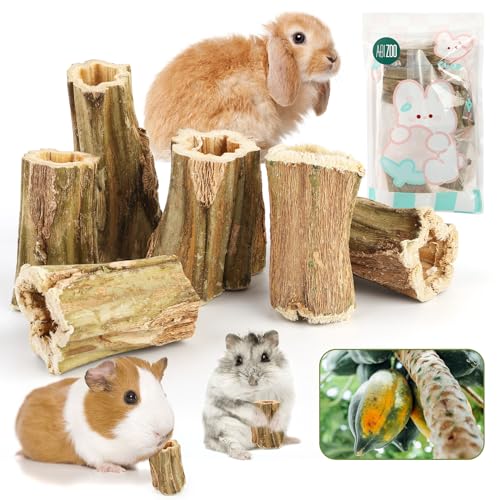 Abizoo Natural Bunny Chew Toys,6 Pcs Organic Papaya Wood Sticks Chew Toys for Rabbit,Hamster,Guinea Pig,Chinchilla,Gerbil,Rat Healthy Chews Teeth Grinding Treats, Squirrel Molar Snack - size: S