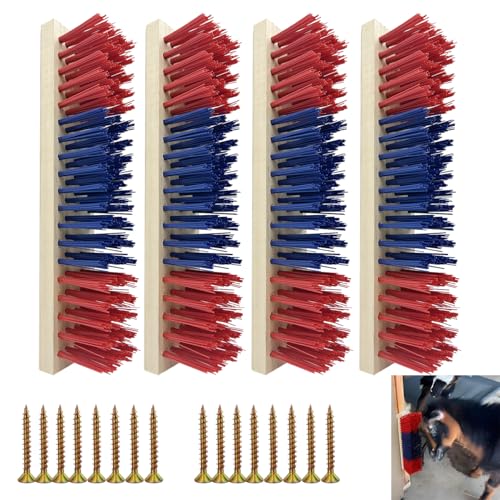4 PCS Livestock Scratching Brush Goat Scratcher Brushs Post with 20 Screws,Wooden Goats Brush Goat Toys for Goats,Sheep,Pigs,Cow,Horses,Goat Care Supplies(Red)