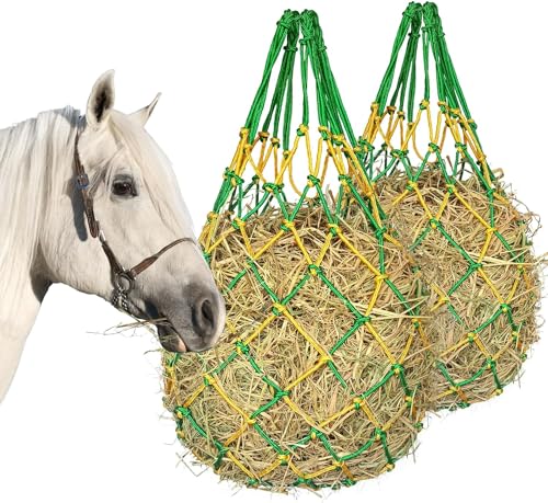 Hay Net for Horses,Slow Feed Hay Bag for Horses Goat Sheep | Hanging Hay Feeder Bag for Horses Stable Stall Paddock Rest Toy - color: Yellow+Green