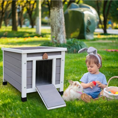 Cat House for Outdoor Cats, Insulated Outdoor Cat House with Liner | Waterproof Wooden Outside Shelter for Feral Cats, Rabbit Hutch Outdoor Indoor Bunny Cage Small Pet House And Habitats