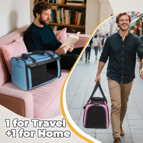 YUDODO 2 Packs 25 lbs Soft Sided Pet Carrier for Large Cat & Small Dog | Airline Approved, Lightproof Breathable Design, Side Pockets, Durable Mesh, Foldable and Portable, Pink+Lake Blue - color: Pink*1+Lake Blue*1