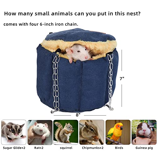 Sugar Glider Pouch, Rat Hanging Bed, Chipmunks Warm Bed, Rat Cage Accessories, Small Pet Animals Bed Dutch Pig Hamster Nest, Syrian Hamster Habitat Mini House, Play and Sleeping (Blue) - color: Blue