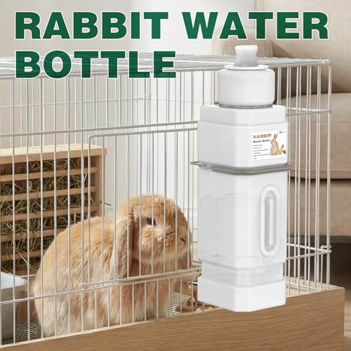 Salcod 42 oz Top-Fill Rabbit Water Bottle for Cage, No-Drip Design, White | Stainless Steel Valve, Secure Cage Mount, Visible Water Level, BPA-Free Bottle, For Rabbits, Guinea Pigs & Ferrets