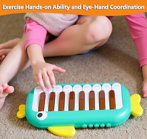 Baby Musical Piano Toys for Toddler age1-3, Busy Board with Music & Light, Birthday Toy for Infant Toddler 1-3 Years and Older Boy Girl Gifts (Green-Fish) - color: Green-fish