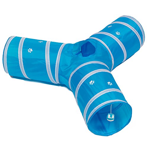 Cat Tunnel - Collapsible 3 Way Play Toy - Tube Fun for Rabbits, Kittens, and Dogs - Aqua - color: Aqua/White