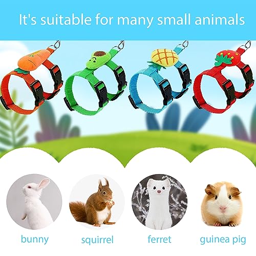 4 Sets Adjustable Bunny Rabbit Harness and Leash Set Small Pet Cute Vest Harness Leash Ferret Harness Guinea Pig Harness Ferret Leash with Decorations for Bunny Kitten Puppy, Small Pets